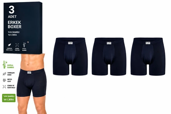 Yıldız Çamaşır Erkek Bambu Likralı Boxer (320-324) - 3 Adet  L Lacivert ürün görseli 1
