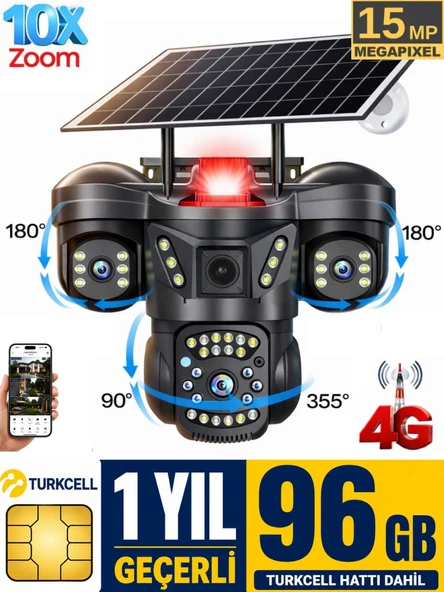 RX66G 3 Kameralı 4G Solar Güvenlik Kamerası 96GB Sim Kart Dahil Gece Görüşlü Güneş Panelli Kamera ürün görseli 1