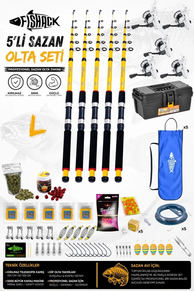 Full Set Profesyonel 5'li Sazan Olta Seti - L - Kırılmaz Kamış - 3.30M/50-GR ürün görseli 1