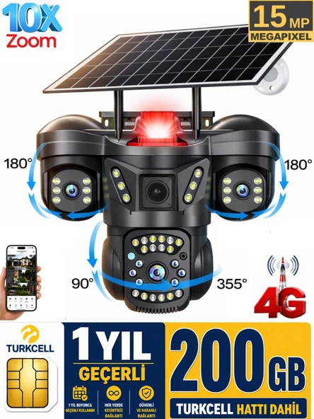 RX66G 3 Kameralı 4G Solar Güvenlik Kamerası 200GB Sim Kart Dahil Gece Görüşlü Güneş Panelli Kamera ürün görseli 1