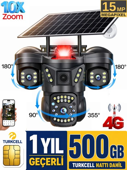 RX66G 3 Kameralı 4G Solar Güvenlik Kamerası 500GB Sim Kart Dahil Gece Görüşlü Güneş Panelli Kamera ürün görseli 1