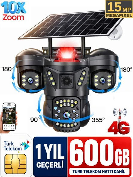 RX66G 3 Kameralı 4G Solar Güvenlik Kamerası 600GB Sim Kart Dahil Gece Görüşlü Güneş Panelli Kamera ürün görseli 1