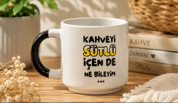 Esprili Seramik Kupa Bardak  Siyah Kulplu ürün görseli 1