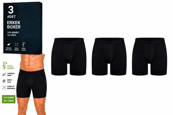 Yıldız Çamaşır Erkek Bambu Likralı Boxer (320-324) - 3 Adet  Siyah 3XL ürün görseli 1