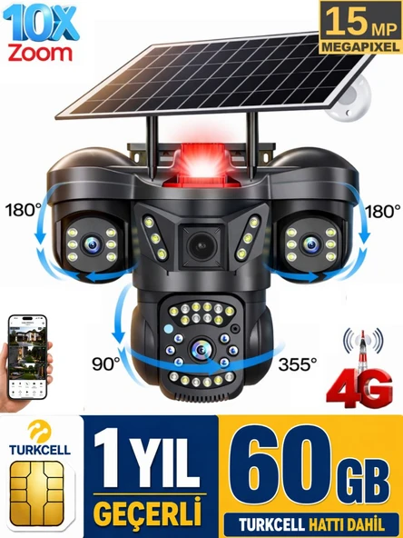 RX66G 3 Kameralı 4G Solar Güvenlik Kamerası 60GB Sim Kart Dahil Gece Görüşlü Güneş Panelli Kamera ürün görseli 1