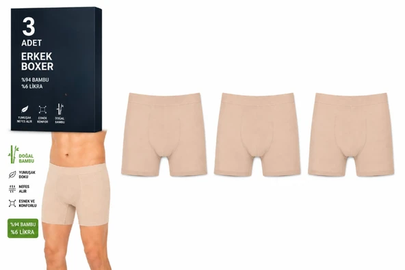 Yıldız Çamaşır Erkek Bambu Likralı Boxer (320-324) - 3 Adet  XL Ten ürün görseli 1