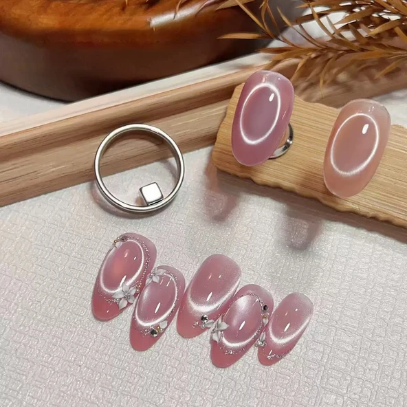 Halka ve Kare Uçlu Dairesel Kedi Gözü Kalıcı Oje Mıknatısı Cat Eye Magnet RNCAT001 ürün görseli 1
