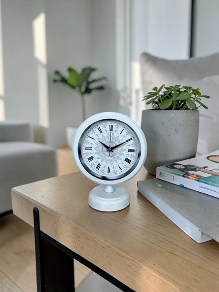Büro Ev Ofis Hediyesi için 20x25CM Beyaz Elisse Mandala Desenli Masa Saati ürün görseli 1