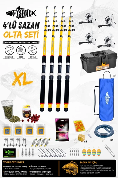 Full Set Profesyonel 4'lü Sazan Olta Seti - XL - Kırılmaz Kamış - 3.60M/50-GR ürün görseli 1
