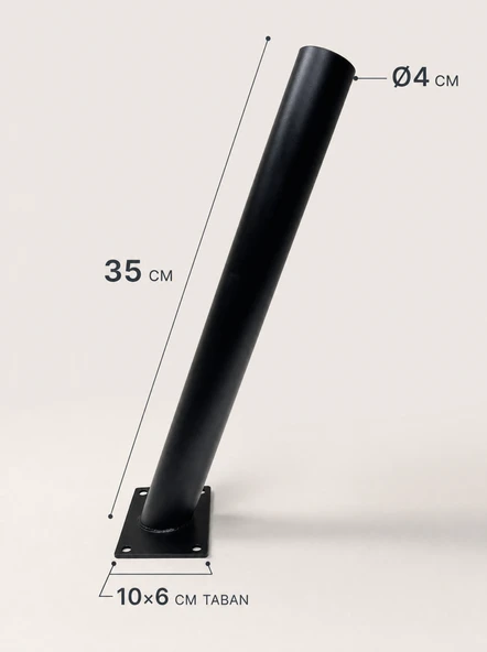 35 cm Siyah Metal Dış Mekan Sokak Armatürü Montaj Konsolu 4 cm Boru 10x6 cm Tabanlı ürün görseli 1