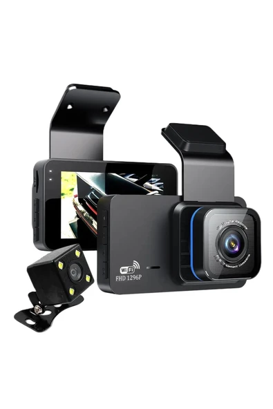 Araç içi çift lens wifi dash cam 1080P gece görüşlü çarpışma algılamalı video kamera ürün görseli 1
