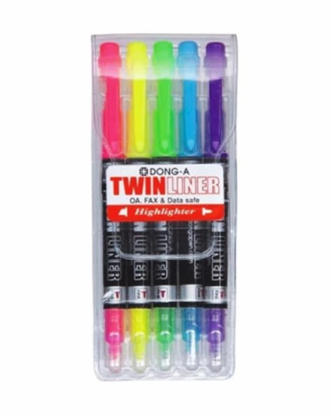 Dong A Twinliner Çift Taraflı Fosforlu Kalem 5 Renk ürün görseli 1