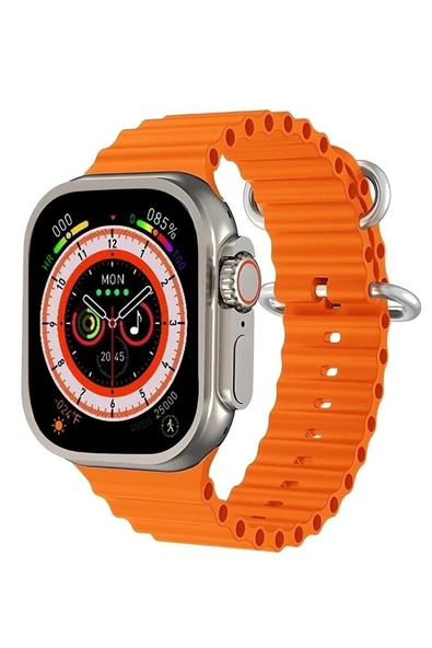 49mm Gümüş Kasa ve Turuncu Çelik Kordonlu Akıllı Saat - Nabız, GPS, Uyku Takibi Özellikli ürün görseli 1