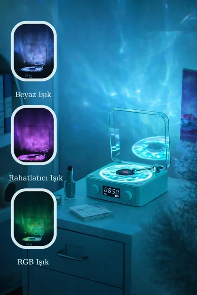 Retro Tasarımlı Bluetooth Bağlantılı Plak Çalar, 3D Ses Dalgası ve Subwoofer Özellikli ürün görseli 1