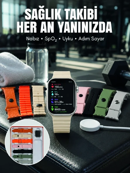 7'li Kordon Setli Akıllı Saat Bluetooth Görüşme Bildirim Destekli Çok Fonksiyonlu Smart Watch ürün görseli 1