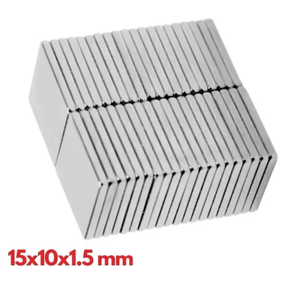 10 Adet 15x10x1.5 mm Köşeli Neodyum Mıknatıs N35 Magnet Dayanıklı Nikel Kaplama ürün görseli 1