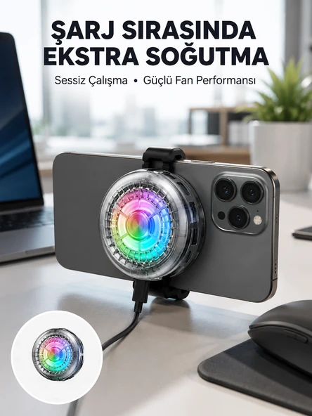 RGB Gaming Telefon Fanı Sessiz Soğutucu Tüm Akıllı Telefonlara Uygun Yeni Nesil ürün görseli 1