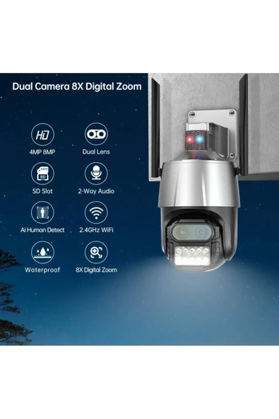 Çift lensli 8X zoom 4MP 4K Ultra HD hareketli gece görüşlü dış mekan WiFi IP kamera 2 yıl garantili ürün görseli 1