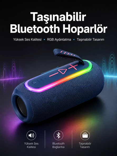 Kablosuz Bluetooth Hoparlör Uzun Pil Ömrü Taşınabilir ürün görseli 1
