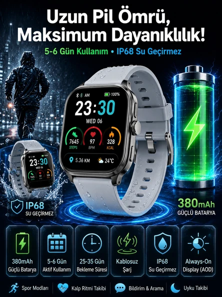 Akıllı Saat Sesli Görüşme Bluetooth Bağlantılı Kablosuz Şarj Özelliği Yeni Nesil ürün görseli 1