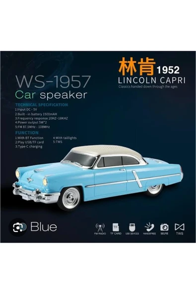 Bluetooth hoparlör mavi renk FM radyo SD kart USB desteği çoklu bağlantı 5 saat dinleme ürün görseli 1