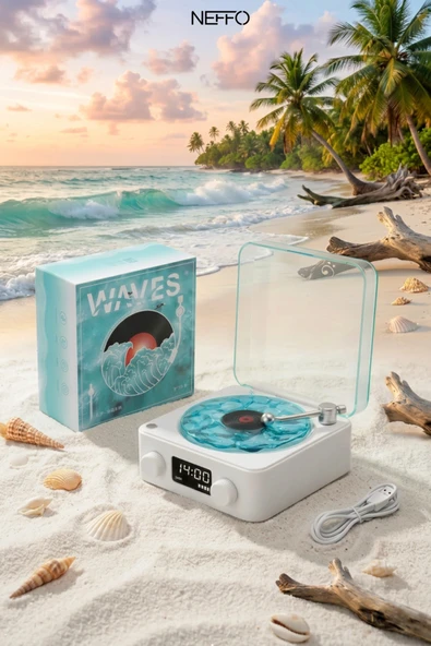 Retro Tasarımlı Bluetooth Bağlantılı Plak Çalar, 3D Ses ve Subwoofer Özellikli Beyaz Pikap ürün görseli 1