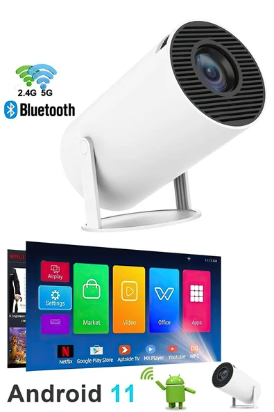 LED FULL HD projeksiyon cihazı 2160x1440 çözünürlük WiFi Bluetooth USB HDMI beyaz ürün görseli 1