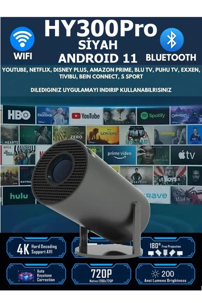 FULL HD LED projeksiyon cihazı 1920x1080 çözünürlük 10000:1 kontrast USB HDMI siyah ürün görseli 1