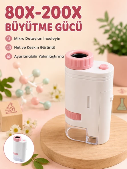Eğitici Taşınabilir Mikroskop  Ayarlanabilir Focus, LED Işık ve 80X-200X Yakınlaştırma ürün görseli 1