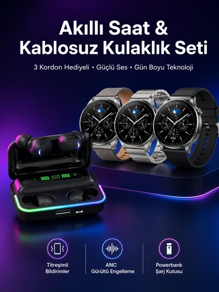 Yeni Nesil Akıllı Saat Ve Bluetooth Kulaklık Titreşim Bildirimleri Uyku Takibi ürün görseli 1