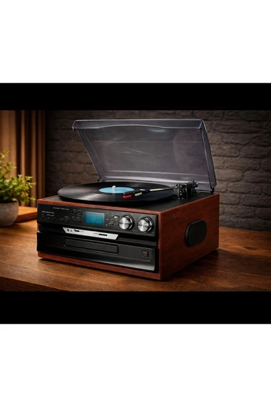 Bluetooth CD USB MP3 radyo müzik seti retro hoparlör bordo renk 2 yıl garantili - Hobi & Eğlence ürün görseli 1