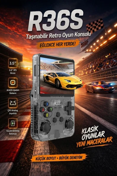 Siyah retro oyun konsolu 64 GB hafıza 15.000+ yüklü oyun yeni nesil el tipi cihaz ürün görseli 1