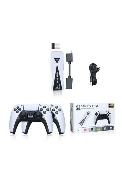 4K Android TV stick retro oyun konsolu oyunlu 64GB Bluetooth siyah - Elektronik Var ürün görseli 1