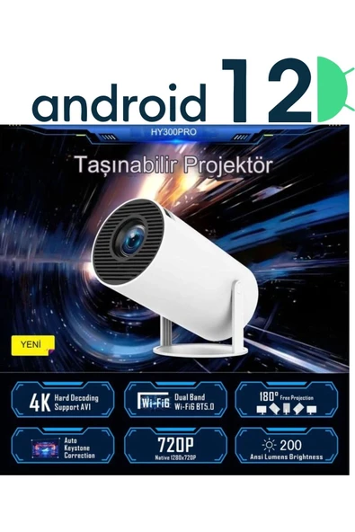 LED FULL HD projeksiyon cihazı 1280x720 çözünürlük 200 ansilümen 3000:1 kontrast beyaz ürün görseli 1