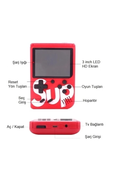 400 nostalji oyunlu mini atari çift kol kırmızı renk bluetooth yok oyun konsolu - Elektronik ürün görseli 1