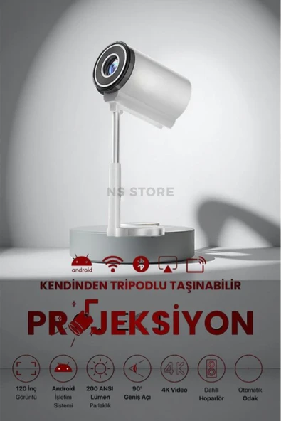 Tripotlu, WiFi ve HDMI Bağlantılı Taşınabilir HD Çözünürlüklü LED Projektör Cihazı ürün görseli 1