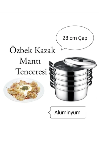 Alüminyum 5 katlı küçük boy buharlı mantı tenceresi seti 28 cm 3,4 L 6 parça metalik ürün görseli 1
