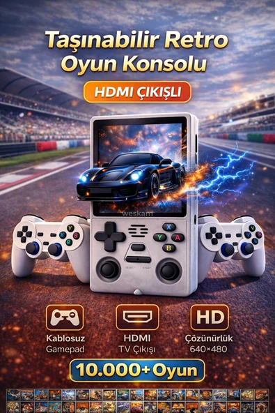 Kablosuz Bluetooth bağlantılı beyaz retro oyun konsolu TV uyumlu 10.000+ oyunlu - Elektronik ürün görseli 1