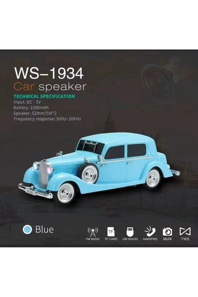 Bluetooth hoparlör mavi renk, şarjlı, FM radyo, SD kart, USB, çoklu bağlantı, 1 yıl garantili ürün görseli 1