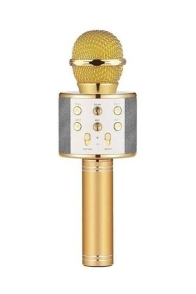 Bluetooth bağlantılı altın renkli dahili hoparlörlü karaoke mikrofon 2 yıl garantili ürün görseli 1