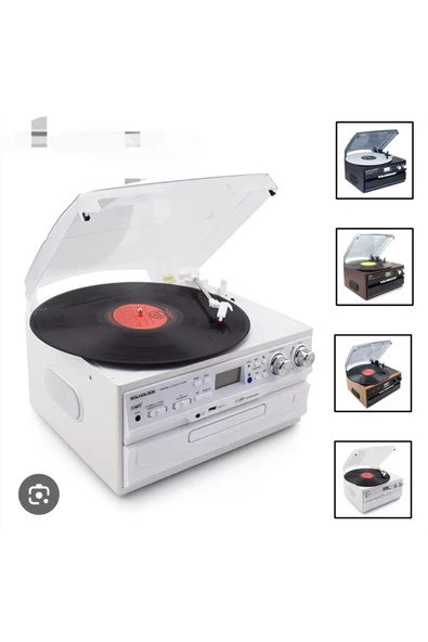 Bluetooth CD USB MP3 radyo müzik seti beyaz renk 2 yıl garantili plak çalar hoparlör ürün görseli 1