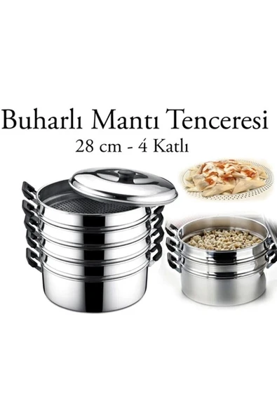 Alüminyum mantı tenceresi 28 cm 4 litre 6 parça gümüş renk gıda temasına uygun - 28 cm Boyut/Ebat ürün görseli 1