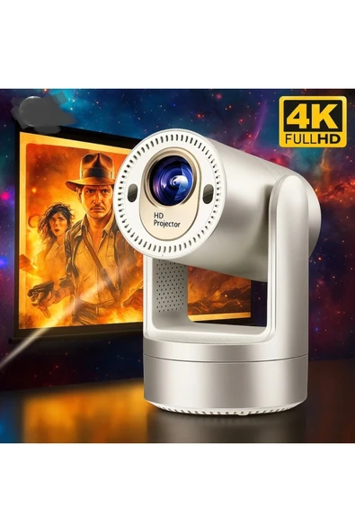 4K lazer projeksiyon cihazı 1280x720 çözünürlük 3000:1 kontrast bej USB HDMI Wi-Fi ürün görseli 1
