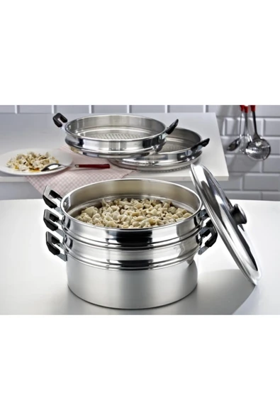 Alüminyum mantı tenceresi 34 cm 5 litre 6 parça gümüş renk - 5 L Hacim - 34 cm Boyut/Ebat ürün görseli 1