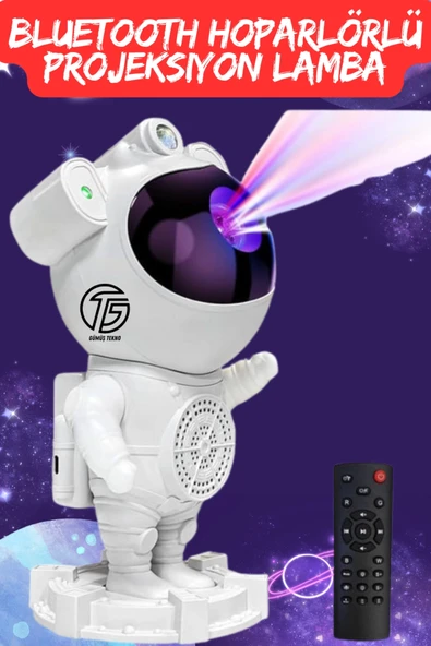 Astronot Tasarımlı Bluetooth Hoparlörlü HD Yıldız Projeksiyonlu Dekoratif Gece Lambası ürün görseli 1