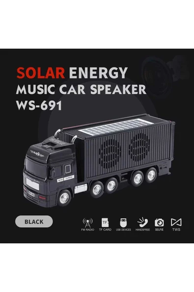 Bluetooth hoparlör siyah güneş enerjili kamyon tır araba 10 watt TWS FM radyo USB SD kart ürün görseli 1