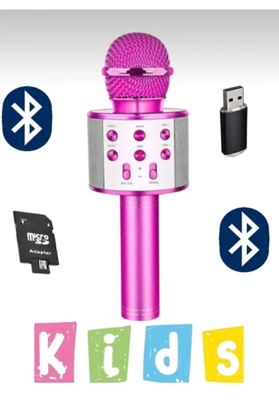 Bluetooth bağlantılı siyah karaoke mikrofon dahili hoparlör usb tf kart destekli çocuk ürün görseli 1