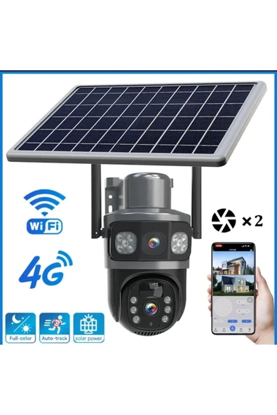 4MP 4K 4G SIM kartlı çift lens güneş enerjili hareketli dış mekan gece görüş güvenlik kamerası ürün görseli 1
