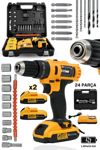 Darbeli kablosuz matkap 21 watt 20 volt anahtarlı mandren 2 akü hız ayarlı çantalı ürün görseli 1