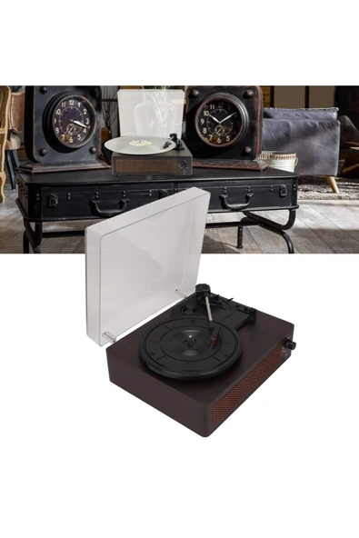 Pikap kahverengi renk 33/45/78 devir destekli 2 yıl garantili CD müzik plak çalar ürün görseli 1
